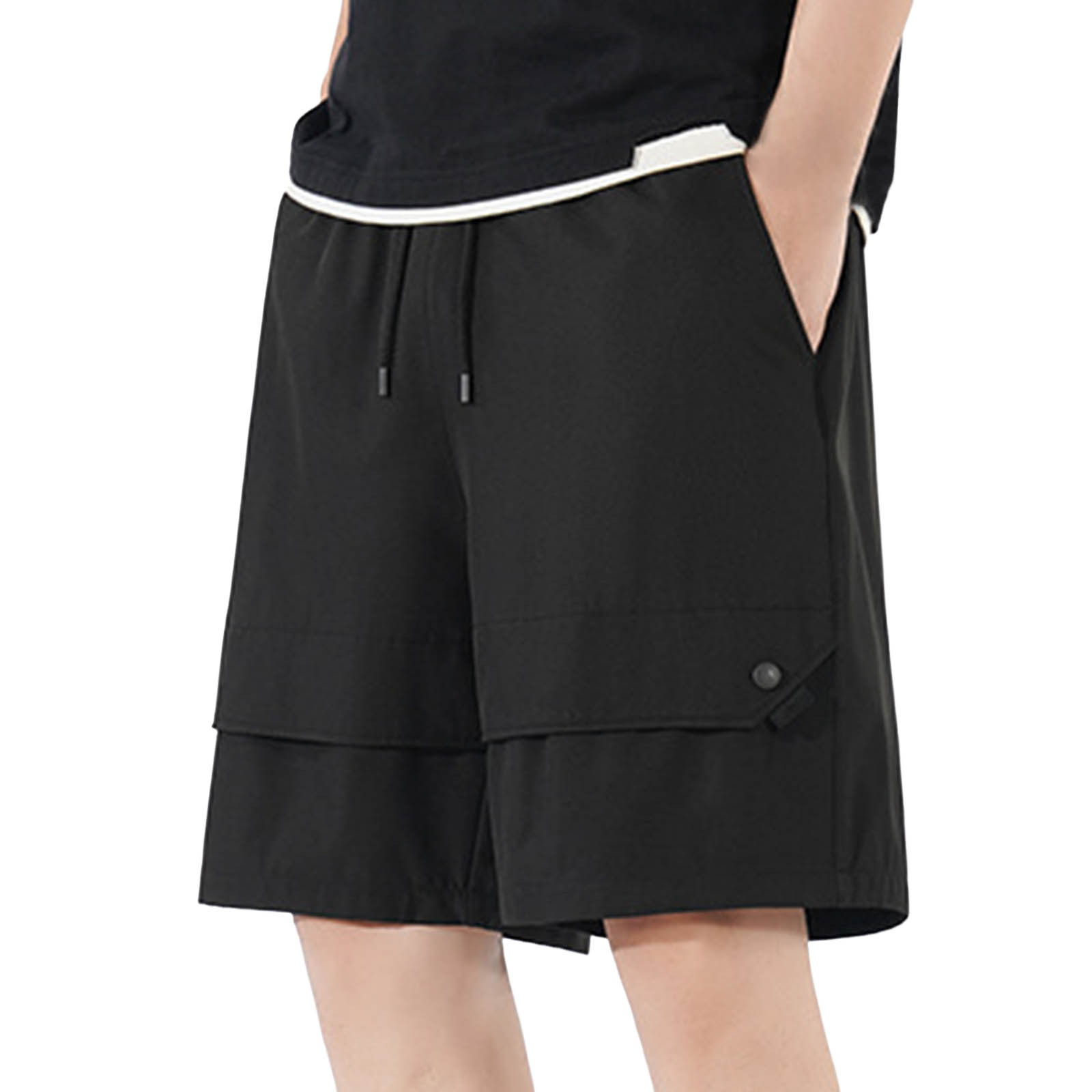 thumbnail image 1 of Pantalones cortos casuales de color liso para hombre, tejido de seda Ice, elástico en cuatro direcciones, deportes al aire libre, transpirables, M-XXXXL, 1 of 5